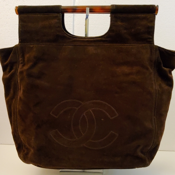 CC CHANEL BROWN SUEDE LEATHER VINTAGE ROD HAND BAG, CERTIFIED AUTHENTIC ♥ - Picture 2 of 15
